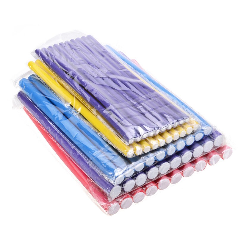 10pcs Foam DIY Styling Hair Rollers 24cm Flexible Curler Bendy Spiral Twistting Curls Tool For Wet Dry Hair Curling Random Color