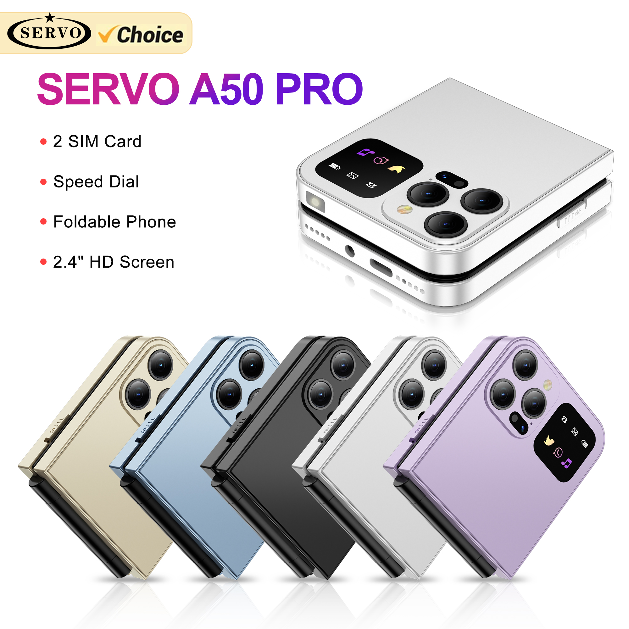 SERVO A50 Profi Klapptelefon, Dual-SIM-Karte, GSM, elektrische Taschenlampe, automatische Anrufaufzeichnung, 2,4-Zoll-Bildschirm, faltbare Mobiltelefone Typ C