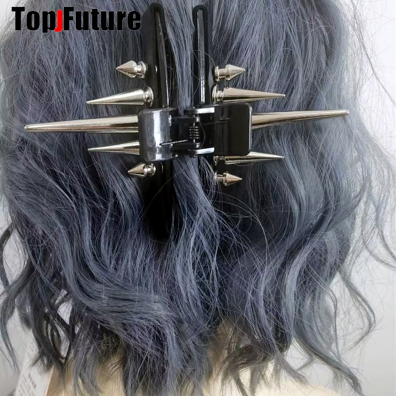 Ropa de calle, pinza para el pelo con punta gótica, Punk, Hip Hop, hecha a mano, hebilla de cuero, cadena, Clip con punta, accesorios para el cabello para mujer