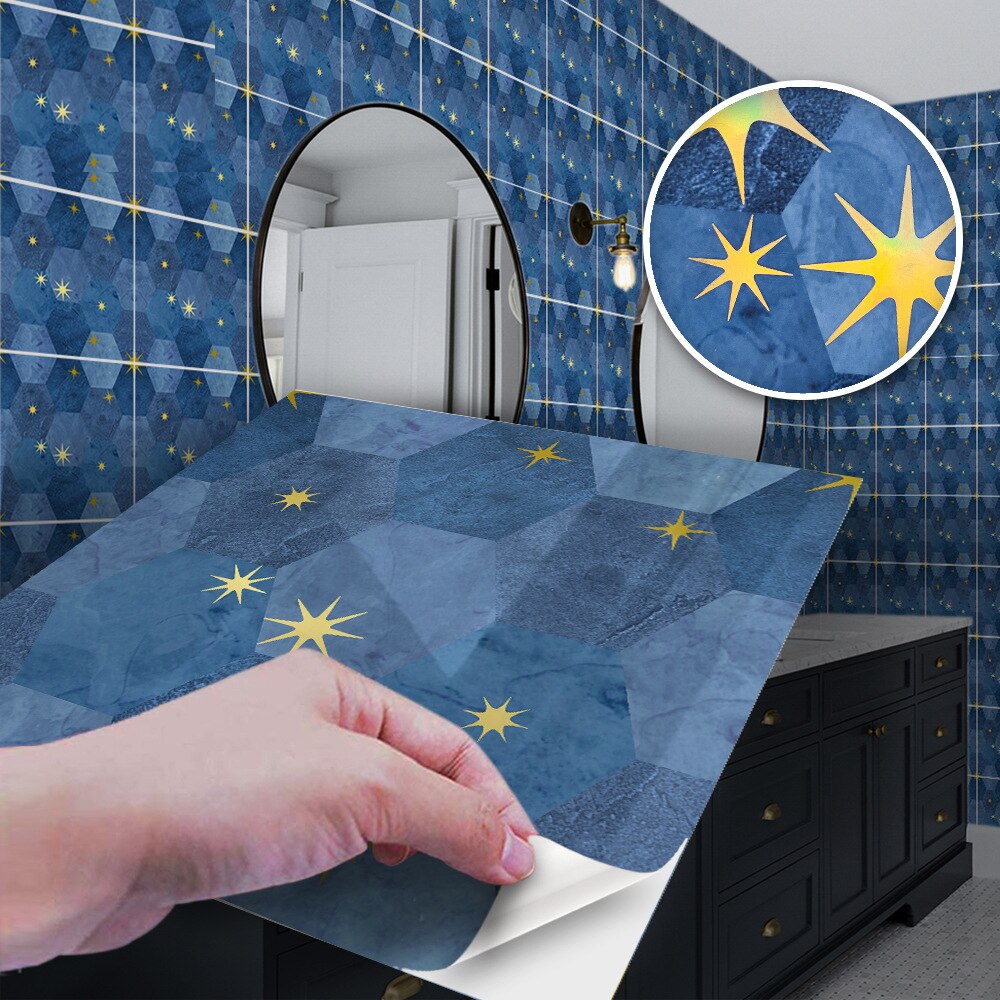 Diy Pvc Wandtegels Sticker Pvc Tegel Sticker Vergulden Ster Marmeren Muur Sticker Self-Ahesive Voor Badkamer Keuken Thuis decor 20X20