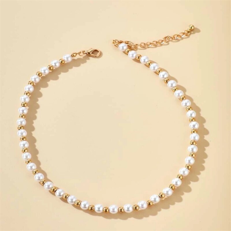 Neue Perlen frauen Hals Kette Perle Halskette Gold Farbe Gothic Chocker Schmuck Auf Höhle Hals Anhänger Kragen Für mädchen collares: Ursprünglich Titel