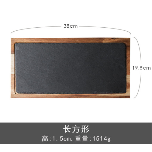 Solid Wood Western Food Plate Snack Plate Wood Plate Black Stone Plate SurfacePackage Plate Acacia Wood Plate Western Food WF: B