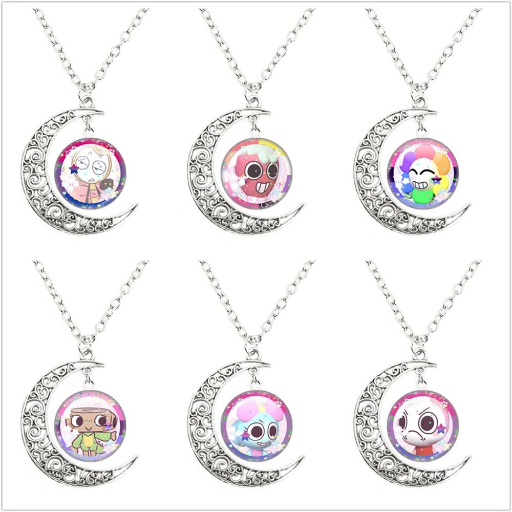 Juego de terror Goob Pebble Dandy's World collar lindo divertido Meme Kawaii cabujón de cristal colgante la luna collar joyería