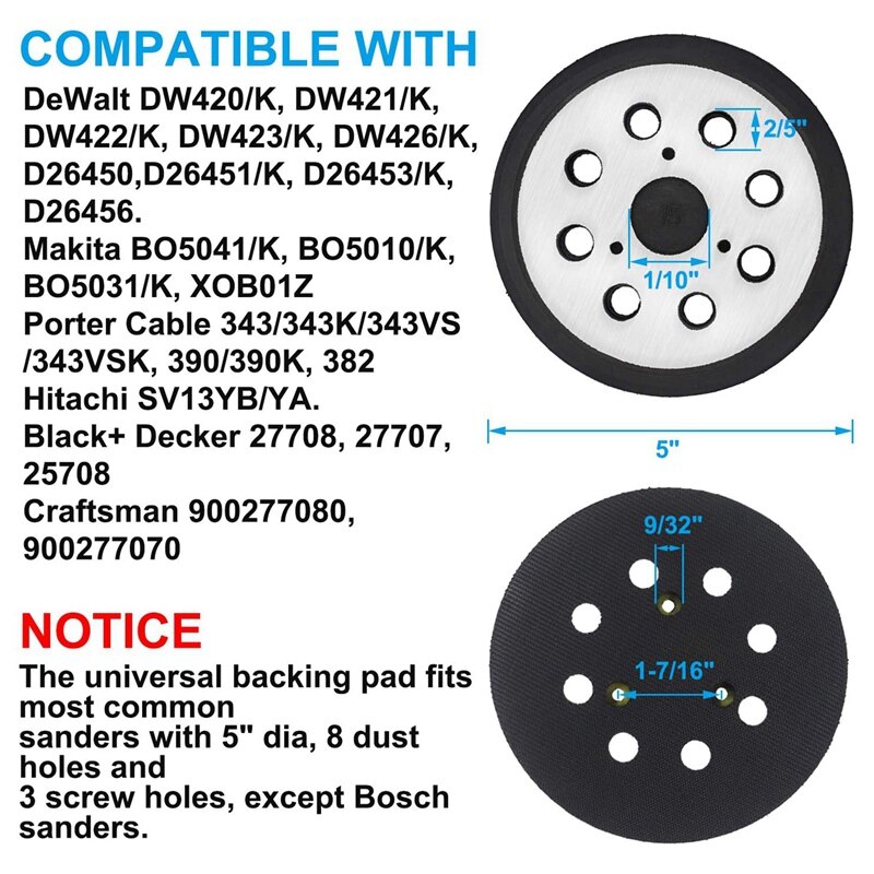 5 Inch 8 Hole Replacement Sander Pads 5 inch Hook and Loop Orbital Sanding Backing Plates for DeWalt 151281-08 4Pcs