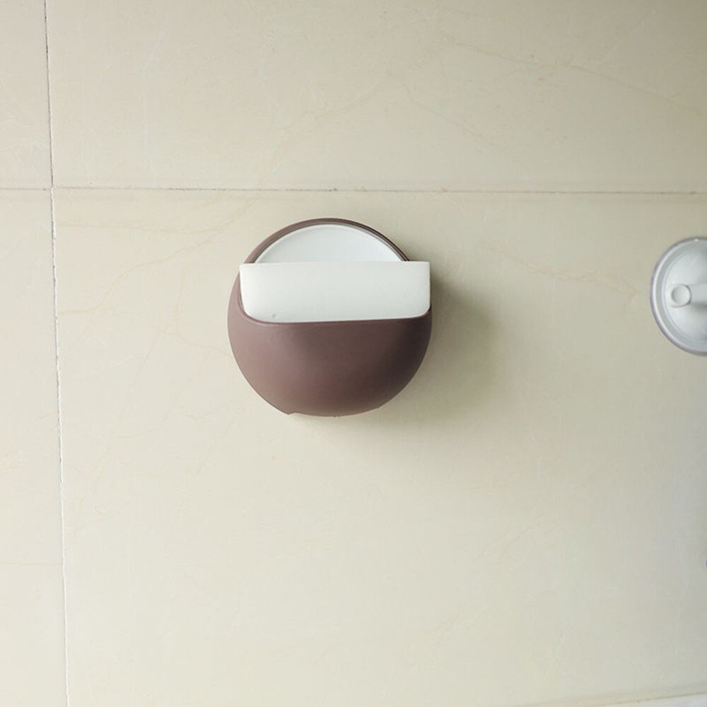 Shelf in the bathroom Plastic Suction Cup Soap Toothbrush Box Dish Holder Drain Rack Bathroom Shower Accessory: Coffee 