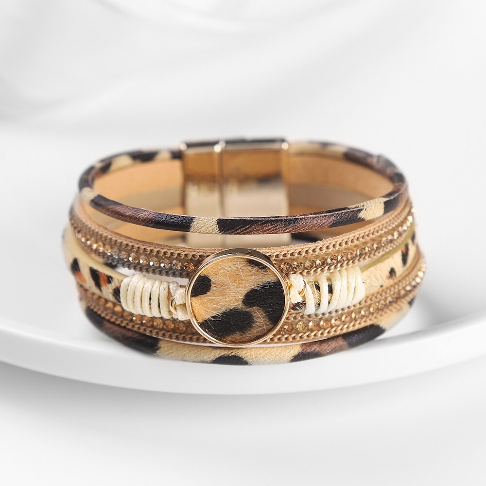 WYBU Four Styles Charm Leopard Bracelets for Women Teen Girls Multilayer Wide Animal Cheetah Print Leather Wrap Bracelet Jewelry: SF307