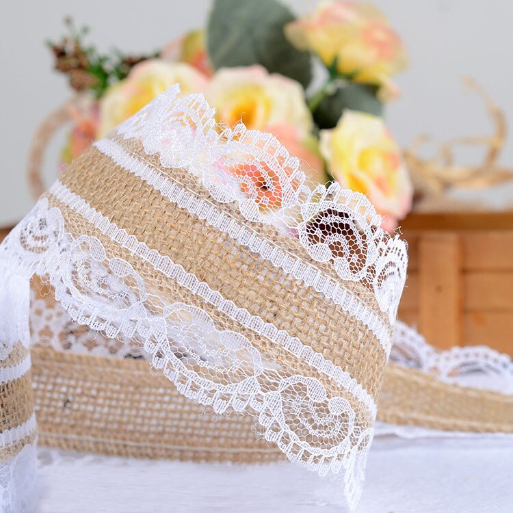 25mm Natural Jute Burlap Hessian Ribbon with White... – Grandado