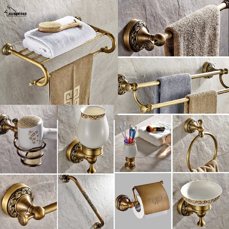 Juegos de accesorios tallados de latón antiguo para baño, accesorios de baño de bronce cepillado europeo, latón macizo tallado, producto para baño gy5