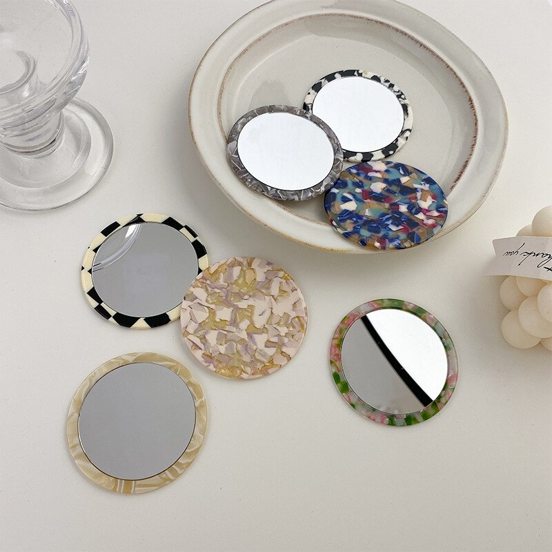 Miroir géométrique rétro en plaque d&#39;acide acétique, coréenne, petit miroir rond Portable, maquillage quotidien, petit miroir Portable