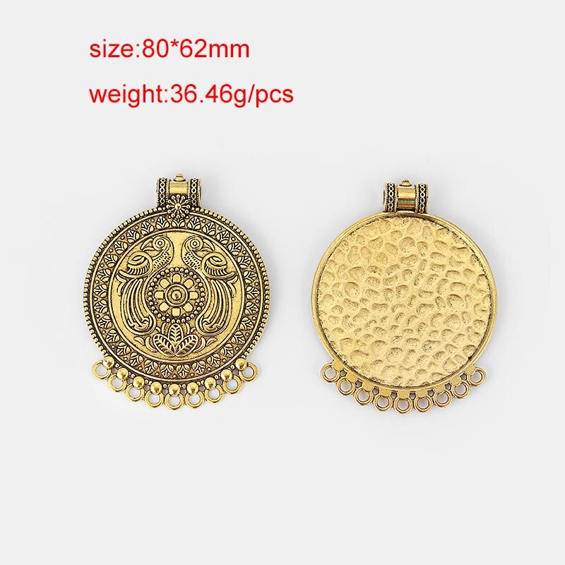 2pcs Ethnic Large Pendant Jewelry Embossed Flower Boho Bohemia Necklace Pendant Connector For Tassel Pendant Jewelry Findings: 7