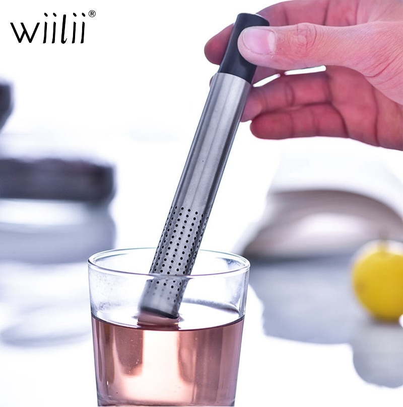 Wiilii long tea infuser stejlere si stick pipe mesh rustfrit stål filter til løse blade urter eller krydderi enkelt kop brygger