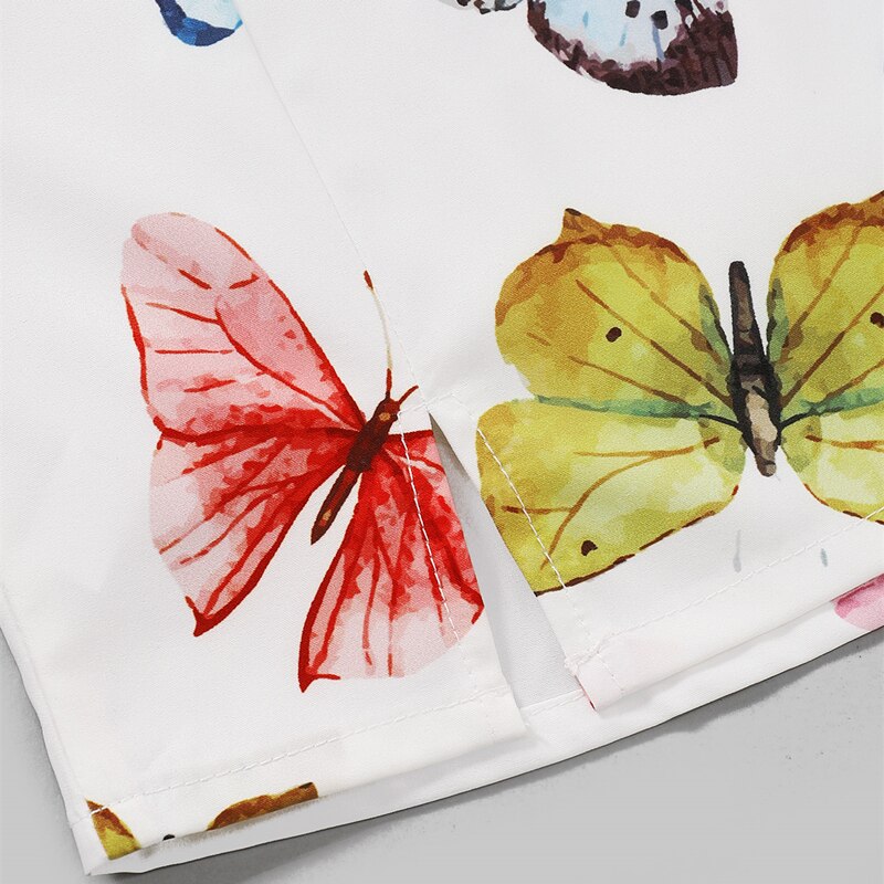 Girls Elastic Waist Skirt Kids White Butterfly Printed Pattern Short One-piece for Summer/ Spring/ Autumn 18 Months-6 Years