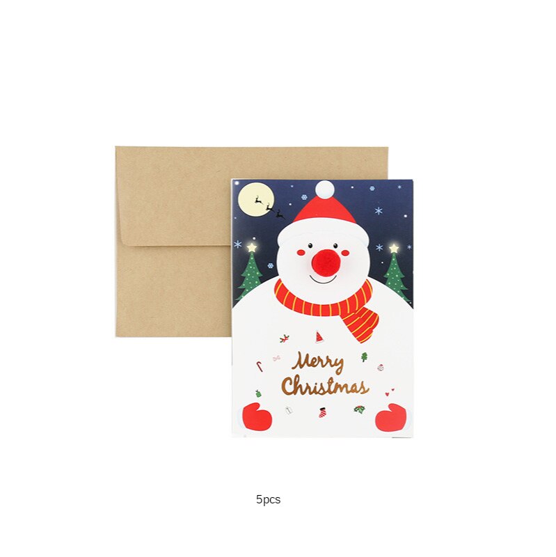 5pcs Merry Christmas Greeting Cards Envelope Kids Year Cartoon Xmas Party Decorations Postcard DIY Blessing Cards: E   5pcs