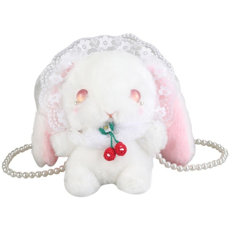 Bolso de conejo japonés Lolita para chica joven, bandolera suave con cadena de perlas, billetera
