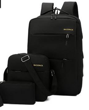 Nylon Men's 15.6 Inch Laptop Backpack Large-capacity 3Pcs/Set Travel Backpack Student Backpack Bag: HYAXG0001-black