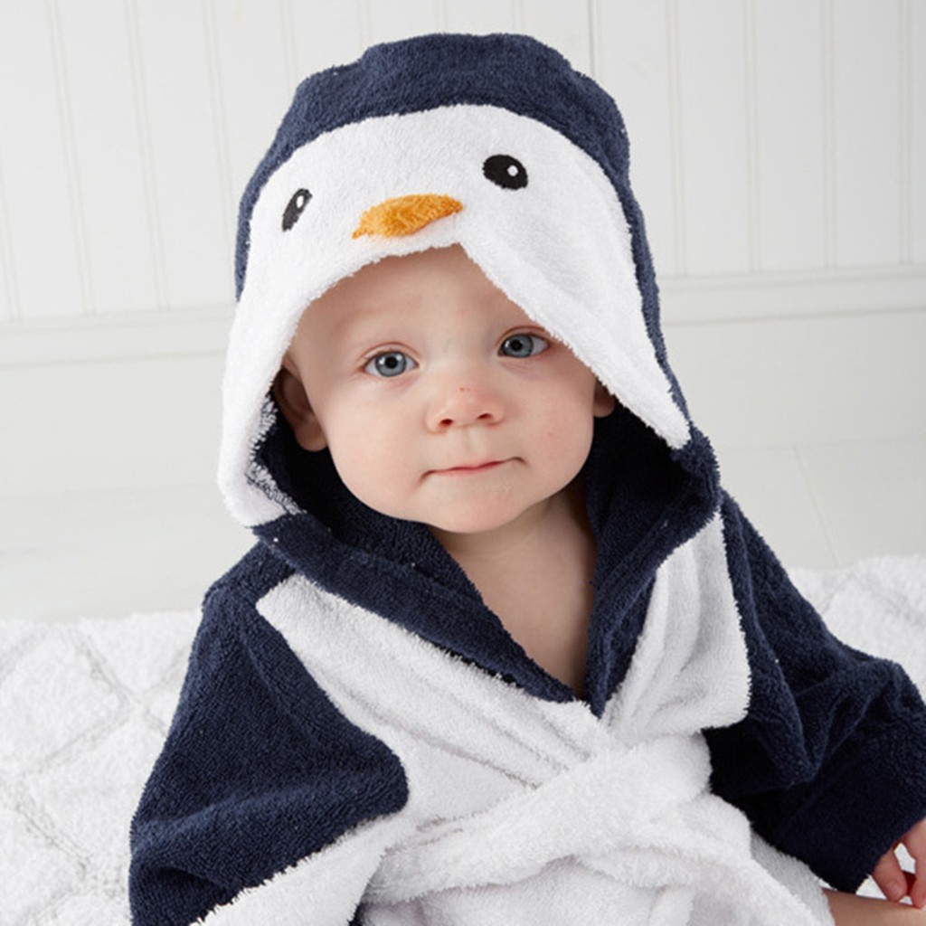schön Baby Mädchen Karikatur mit Kapuze Bademantel Pinguin Tier Hoodie Baden Handtuch Kleid Kleinkind Flanell Bademantel Sleepwear Schlafanzug Ma8
