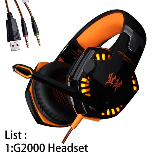 KOTION JEDER G2000 G9000 Gamer Spielen Beste Tiefe Bass Kopfhörer Stereo Headset PC Für Computer Spiel Kopfhörer Mit Mic LED lichter: G2000 Orange