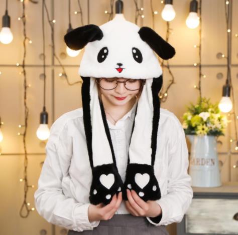 Girls Animals Ear Moving Jumping Hats Children Women Warm Plush Rabbit Winter Caps Kids Cute Bunny Fuzzy Pinch Airbag Funny Hats: 4