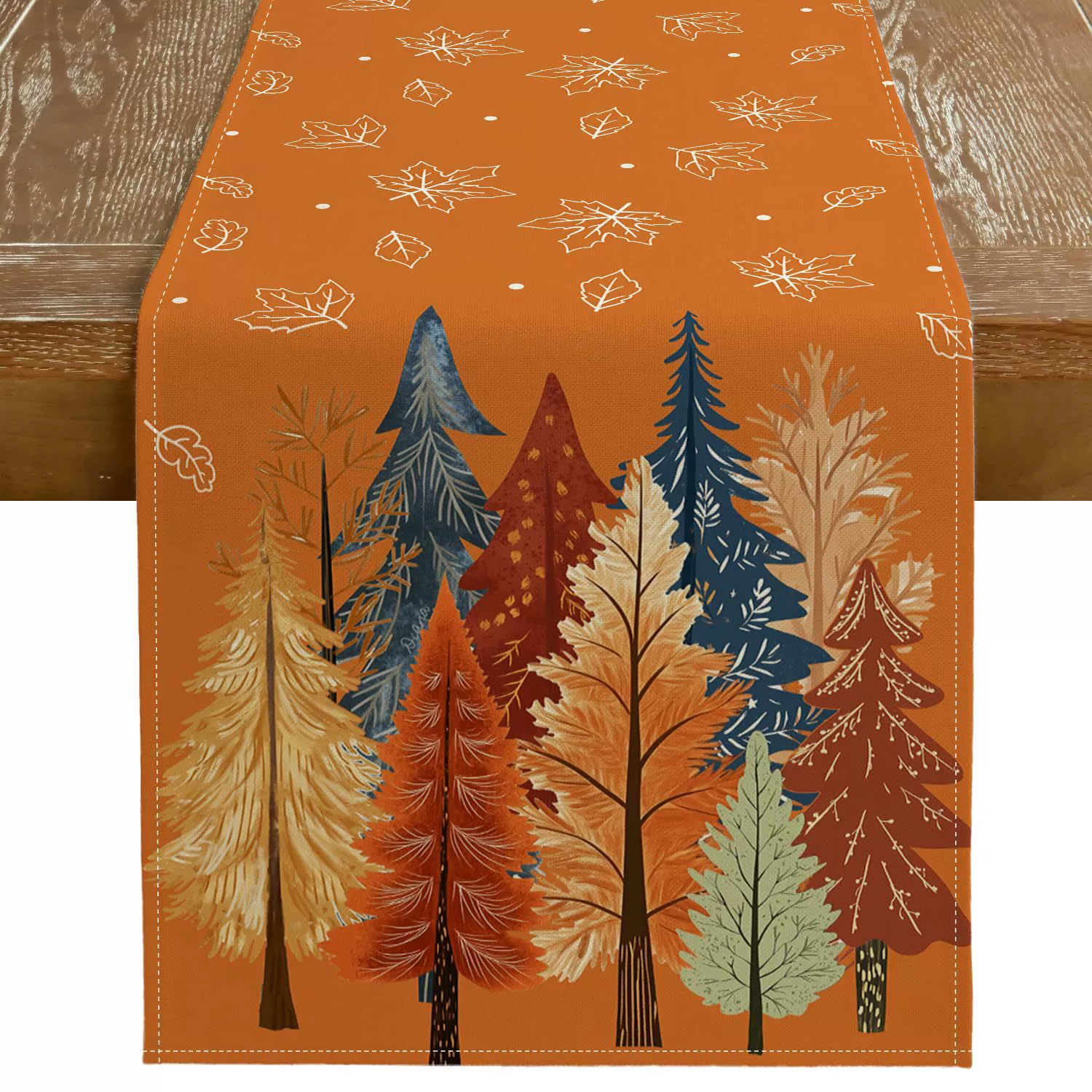 Höst akvarell träd och lönnlöv bordslöpare, rustik bondgård höst thanksgiving dekor för kök matsal fest orange: 30*240cm / Vit