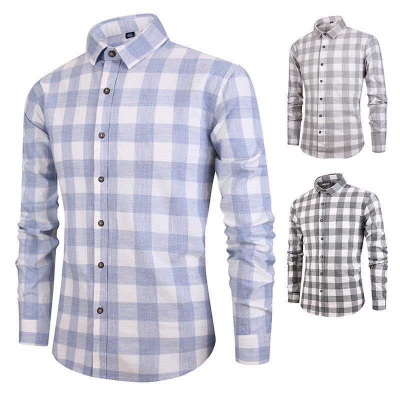 Herfst En Winter Mannen Shirt Katoen-Gekleurde Spinning Plaid Koreaanse Slim Toevallige Lange Mouwen Mannen