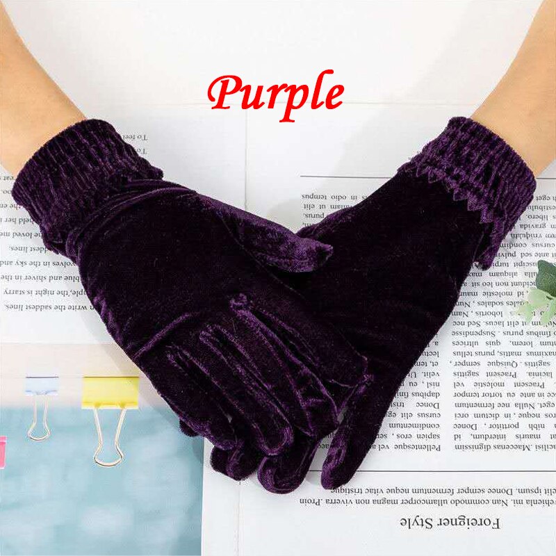 Guantes elásticos de terciopelo dorado para mujer, manoplas cortas finas a la , elegantes, para , banquete, Invierno