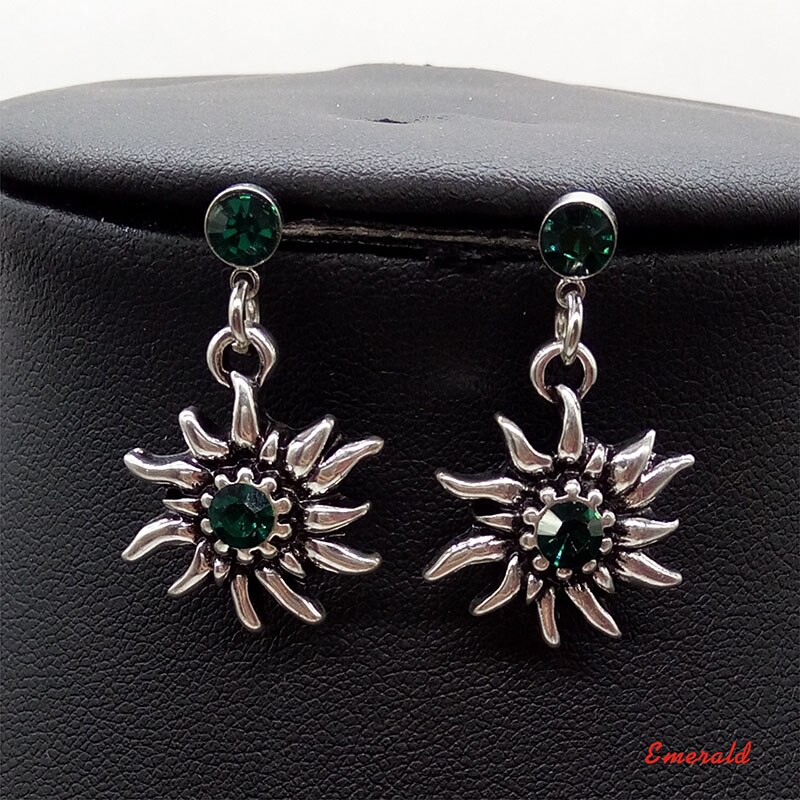 Multicolor Strass Edelweiss Oorbellen Kostuum Sieraden Dangle Oorbellen Vrouwen Girl Party: emerald