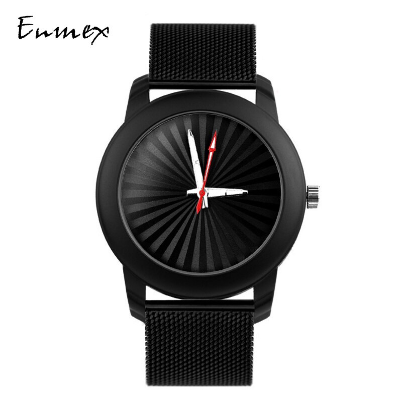 Enmex zwart polshorloge met lichtgevende wijzers, zonnestreep, echte silicagelband, stijlvolle klok, kwartshorloge: E8300