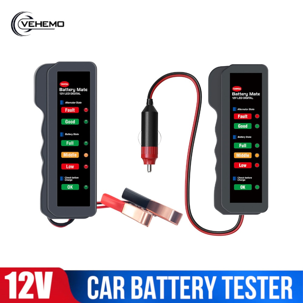 Universal cigarettænder auto batteri tester 12v 15a 6 led ren kobbertråd klip bil generator diagnostisk værktøj led digital