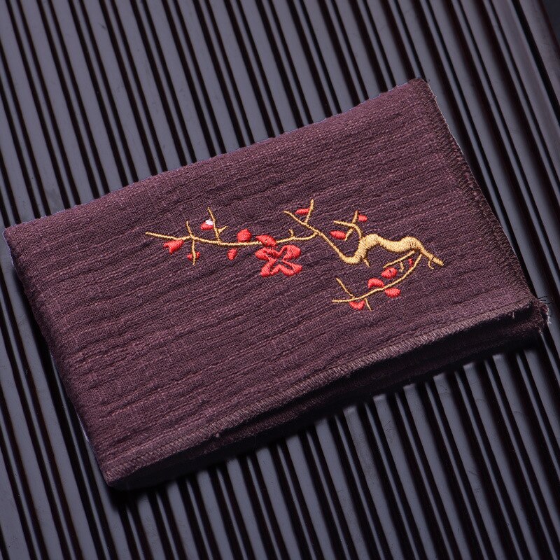 Toallas de té chinas bordadas, tela con patrón de ciruela, absorción de agua, tazón de ceremonia ecológico, toalla de limpieza de tetera, 1 ud.: 5