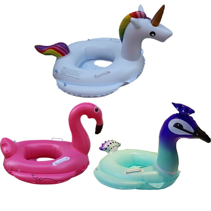 Inflatable Animal Swan Peacock Pink Flamingo Kids Toddler Safe Swimming Ring Children Water Seat Pool Protector Physical