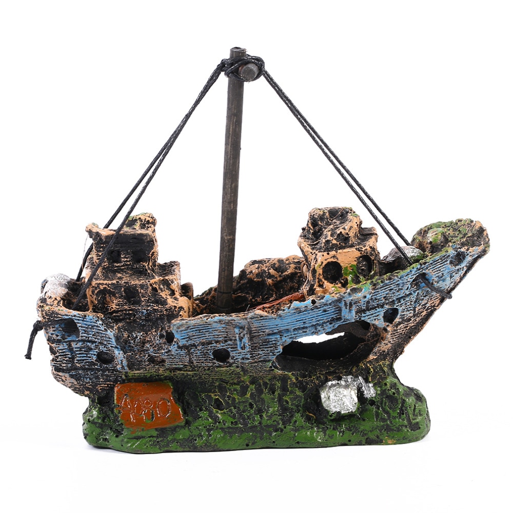 Aquarium Decor Ship Fish Tank DecorationResin Pirate Treasure Ship Pirate Ship Ornament Accessories Aquarium Landscape Statue