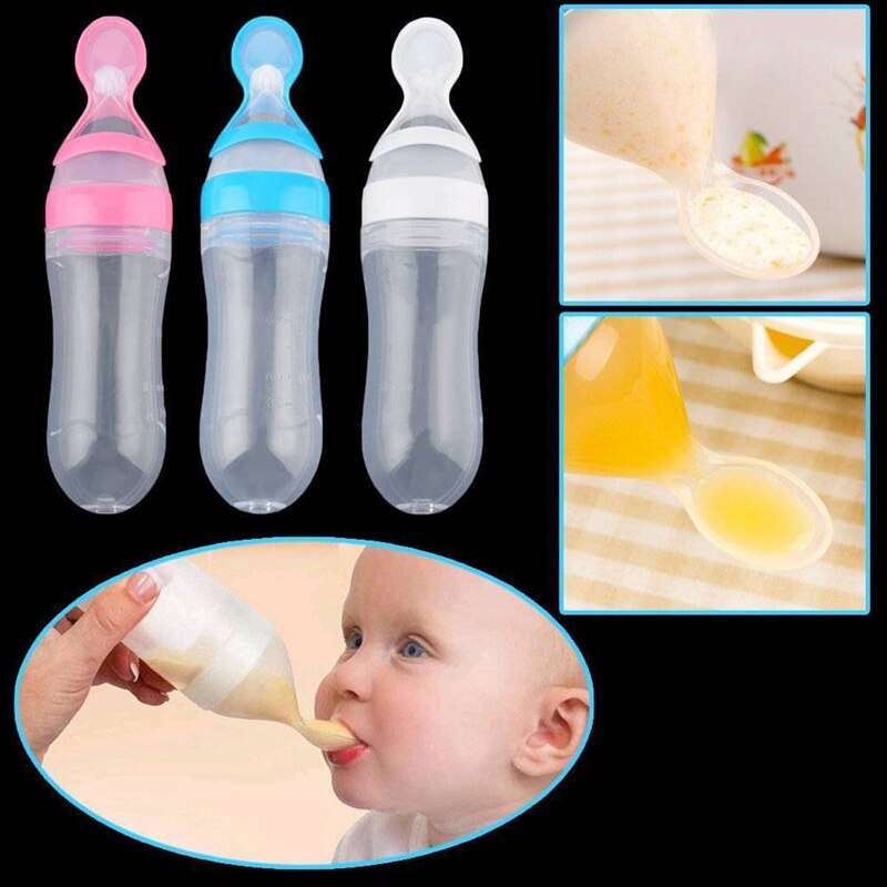 90ml dejlige sikkerhedssilikone sutteflasker til spædbørn med ske feeder mad korn ekstrudering type rispasta sutteflaske