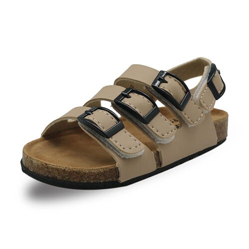 Apakowa sommarsandaler för #39 med kardborre platta klackar för småbarn i mjukt läder avslappnad sandal för skolfeststrand: Beige / 7