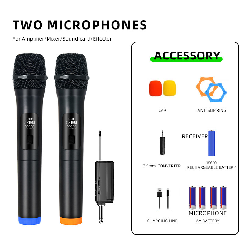 Microfone sem fio uhf frequência fixa 2 canais microfone portátil para festa karaokê profissional igreja mostrar reunião: ROXO
