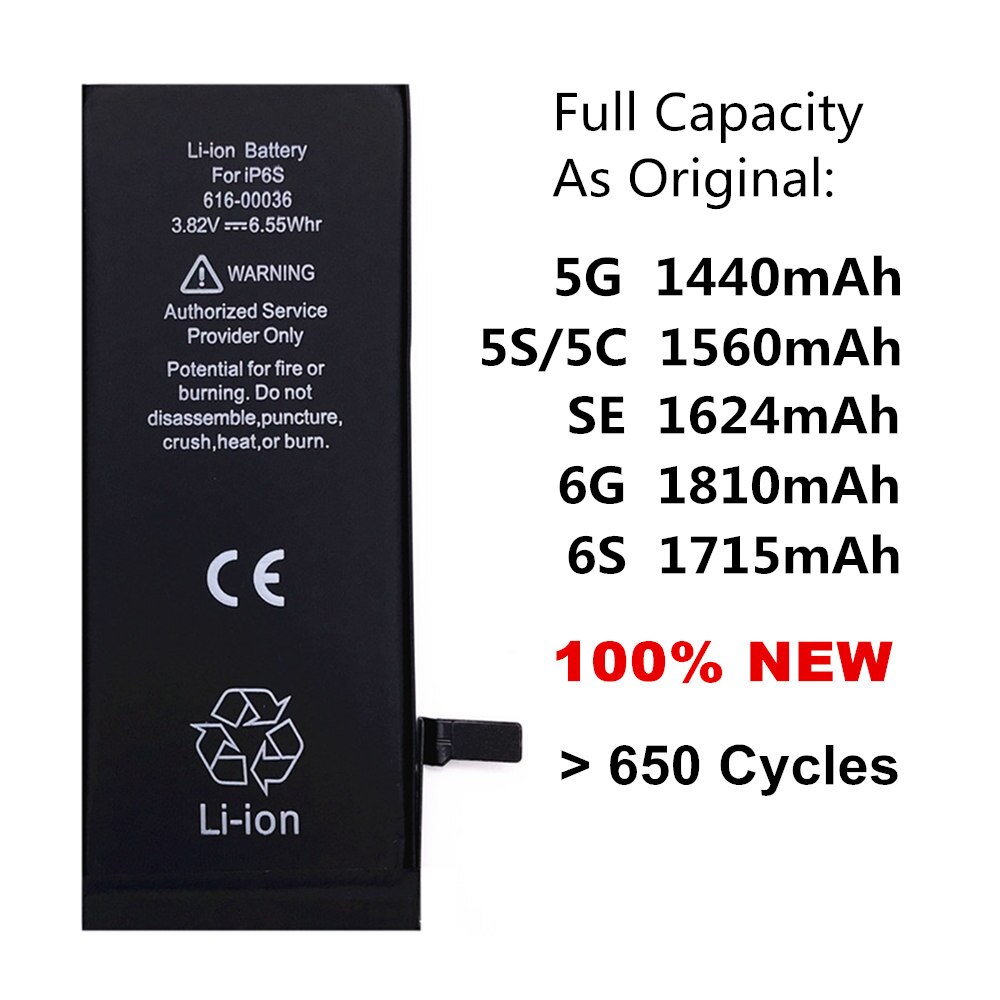 Original AYJ AAAAA Phone Battery for iphone 5 5S SE 6 6S High Real Capacity Zero Cycel With Repair Tools Kit