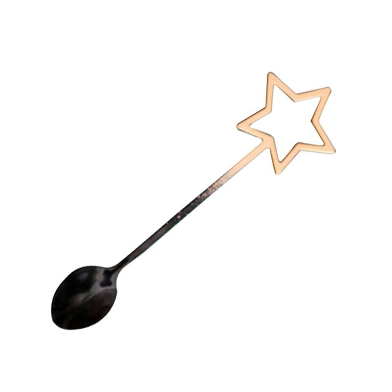 1Pcs Stars Spoon Handle Stainless Steel Coffee Spoons Simple Stirring Spoon Dessert Ice Cutlery Kitechen Gadget: Black Gold