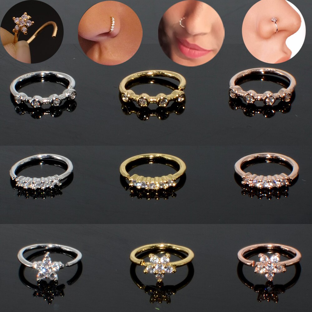 3 pièces Piercing nez bijoux de corps Cz nez cerceau narine zircone nez anneau minuscule fleur hélice Cartilage Piercing bijoux 20G