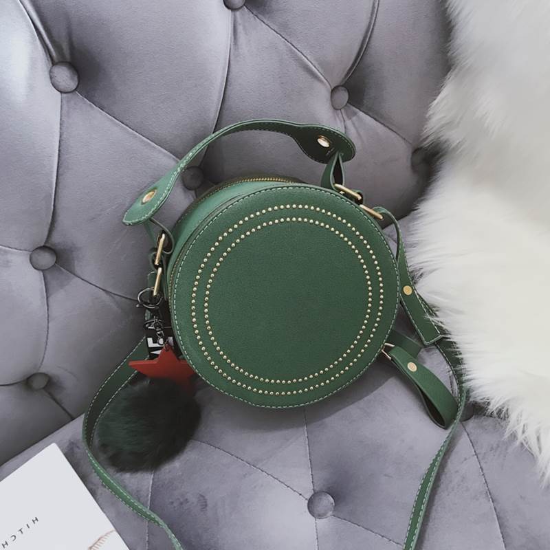 Daunavia Vrouwen Handtassen Ronde Crossbody Tassen Klinknagel Pu Lederen Messenger Tassen Portemonnee Dames Schoudertas Cirkel Leuke Hanger: green
