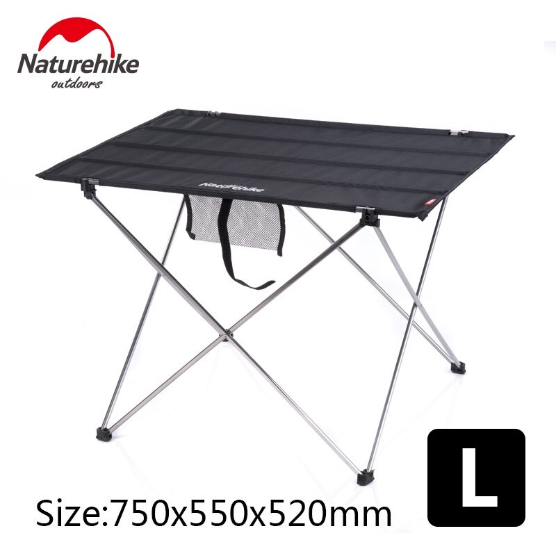 Naturehike Outdoor Camping Hiking ultralight folding table Travel Wild Dining Picnic table Thicken Oxford Folding table: Black L