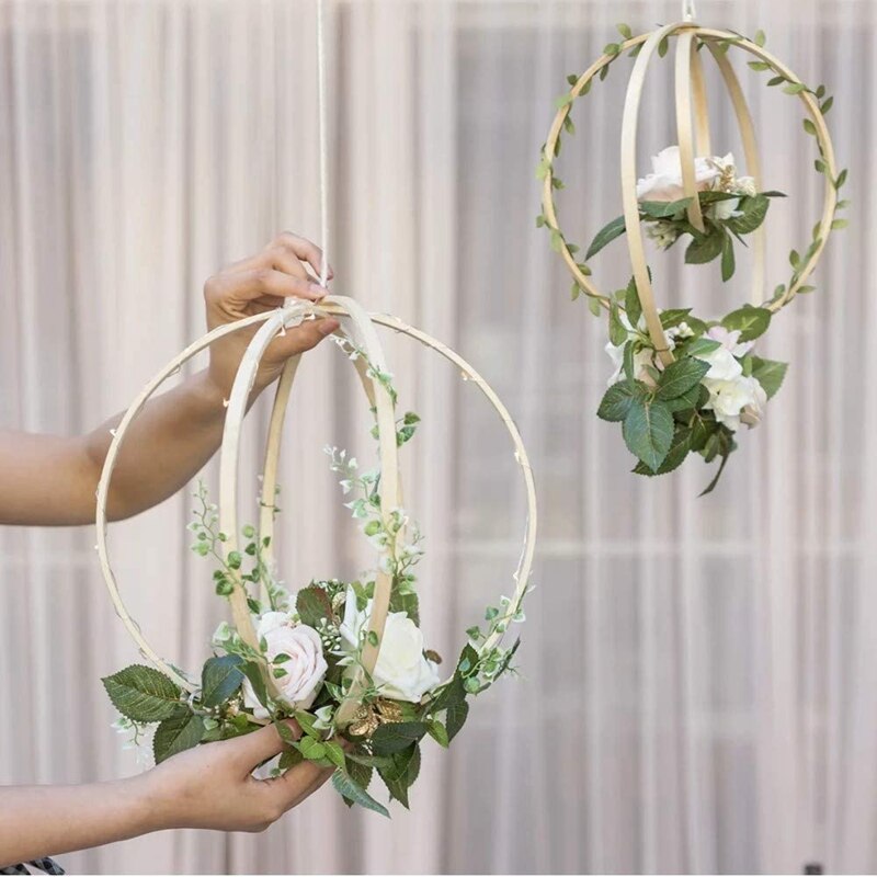 Anillos atrapasueños de bambú de madera 20 piezas, aros redondos de macramé, anillos para manualidades DIY, atrapasueños, círculos de 23cm