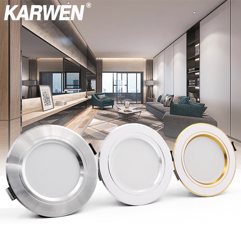 Karwen ledet downlight tak 5w 9w 12w 15w 18w ledet taklampe måke/sølv/hvit kropp  ac 220v 230v 240v ledet lys