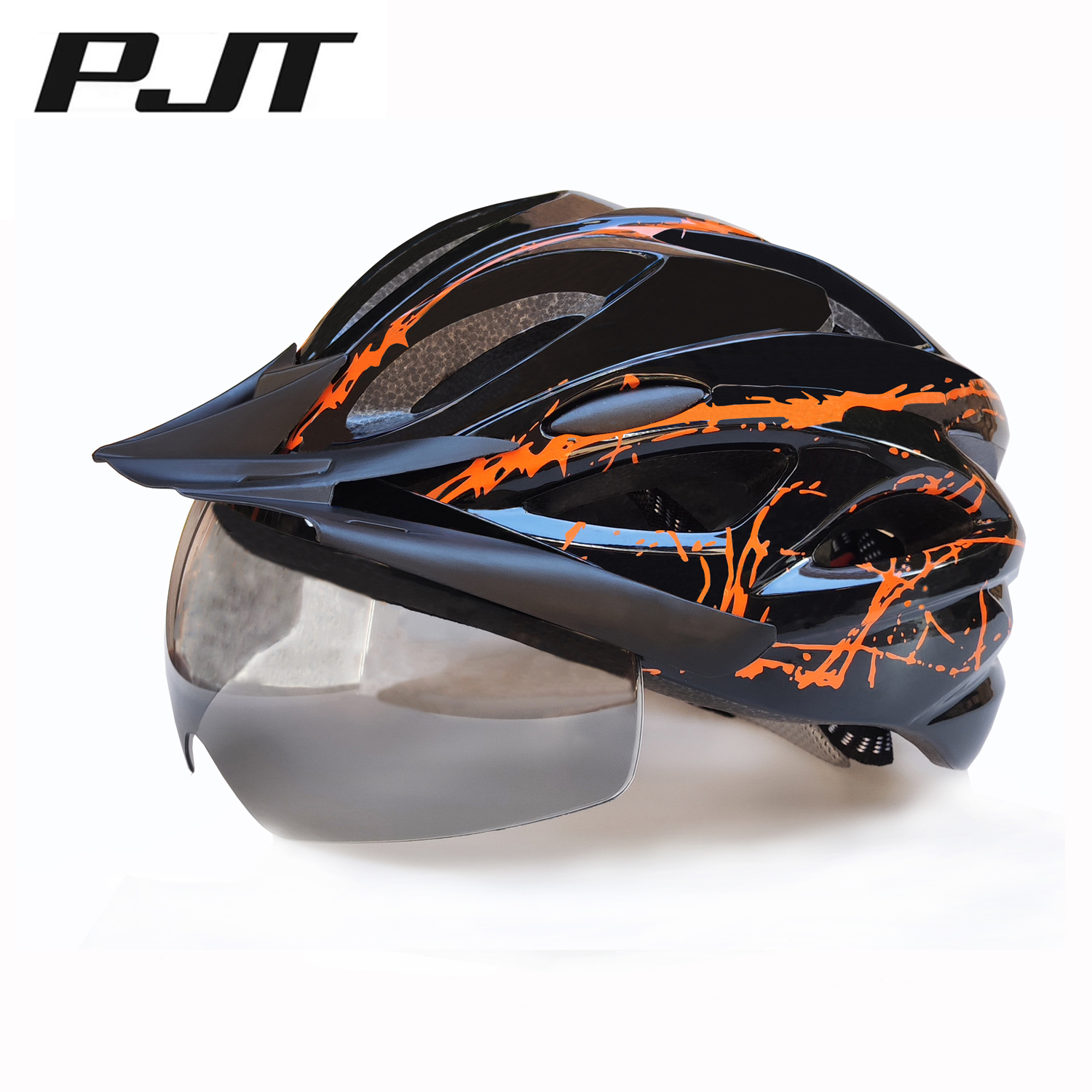 PJT 4-in-1 Lightweight Cycling Helmet 18 Breathable Holes Bicycle Helmet Adults Road MTB Detachable Sun Visor Goggles Bike Helme: black