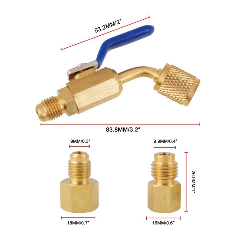 6 Pcs Air Conditioning Refrigerant Angled Compact Ball Valve 1/4 Inch for R410A R134A R12 R22 AC HVAC and R12 R22