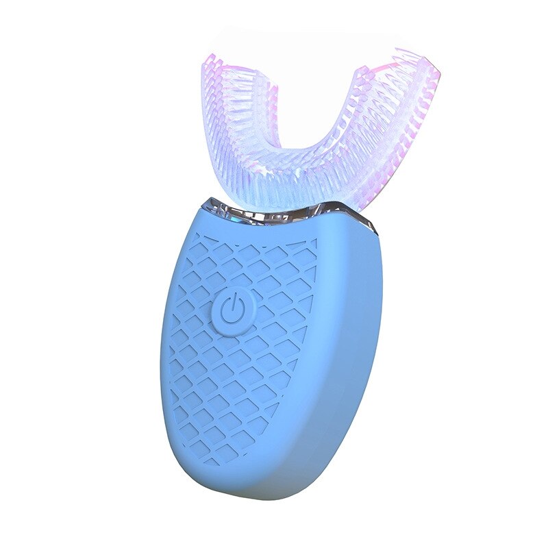 360 graders automatisk sonisk elektrisk tandbørste silikone ultralyds elektronisk u type tandbørste usb genopladelige tænderens: Blå