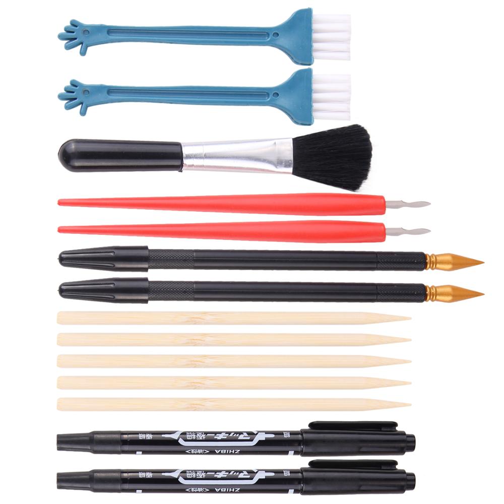 14PCS Scraping Painting Art Tools Set with Bamboo Stick Scraper Repair Pen Black Brush for Kids Children Birthday Christmas