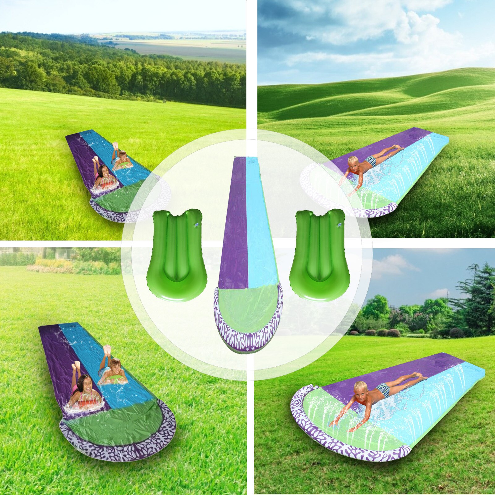 Lawn Water Slide Children Double Surf Water Slide Outdoor Garden Racing Lawn Water Slide Double PVC Outdoor Water Toy For Kids