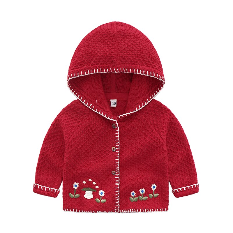 Spring Autumn Baby Girl's Beautiful Clothing, Age For 9M-2T, With Flowers Pattern, Big Red Embroidered Hooded Sweater Jacket