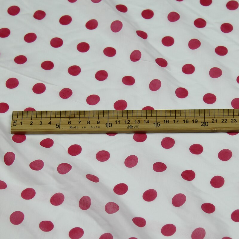 Red polka dot print on white bottom silk cotton fabric spots ,SCT386