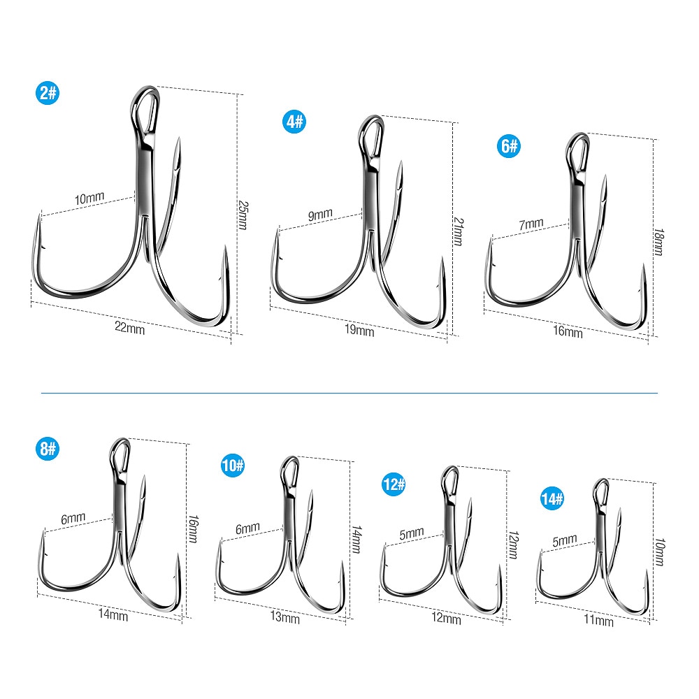 DONQL 50pcs/Box High Carbon Steel Treble Fishing Hooks Offset Fishooks for Carp Fishing Overturned Sharp Hooks Fish Tackle