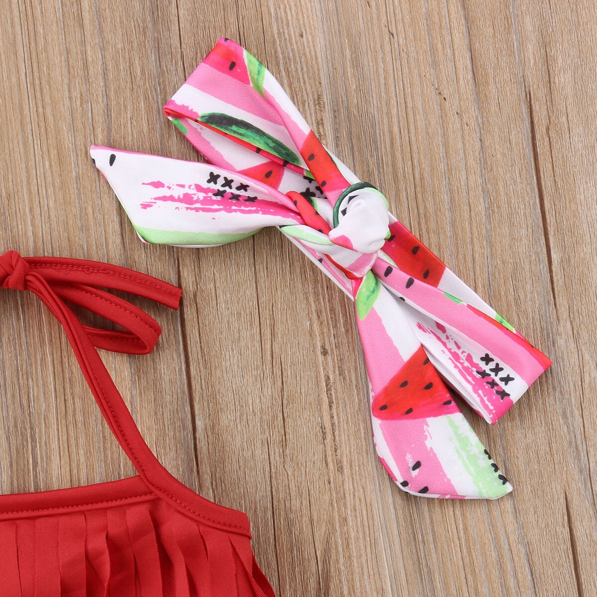 3 piezas sandía estampado Tassel Bikini traje de baño para niña